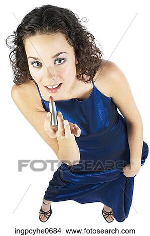 Picture - Young woman in blue evening dress . Fotosearch
