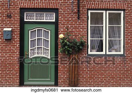 Green Door in Red Brick House View Large Photo Image Stock Image - Green Door in Red Brick House. Fotosearch