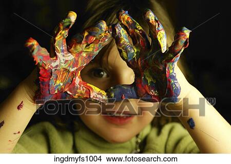 Little Girl Fingerpainting and Smiling View Large Photo Image Picture - Little Girl Fingerpainting and Smiling. Fotosearch