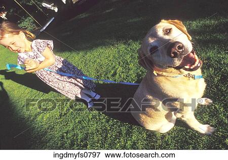 Little Girl With Dog on Leash View Large Photo Image Stock Photo - Little Girl With Dog on Leash. Fotosearch