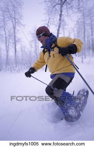 Man Snowshoeing and Laughing View Large Photo Image Stock Photography - Man Snowshoeing and Laughing. Fotosearch