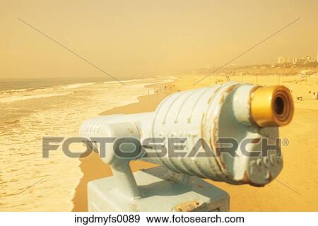 Stock Photo - Old Telescope on Pier. Fotosearch