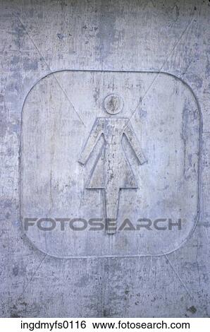 Restroom Sign on Cement Wall View Large Photo Image Stock Photograph - Restroom Sign on Cement Wall. Fotosearch