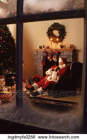 Santa Asleep by the Fireplace View Large Photo Image Stock Photograph - Santa Asleep by the Fireplace. Fotosearch