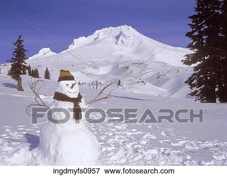 Snowman at Mount Hood View Large Photo Image Stock Photo - Snowman at Mount Hood. Fotosearch