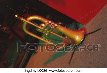 Trumpet on Stand on Stage View Large Photo Image Stock Photograph - Trumpet on Stand on Stage. Fotosearch