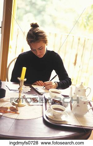 Woman Writing Letters at Breakfast Table View Large Photo Image Stock Photo - Woman Writing Letters at Breakfast Table. Fotosearch