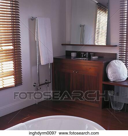 Stock Photo - Bathroom with a wooden floor. Fotosearch
