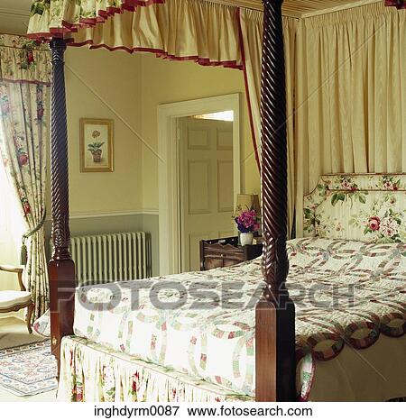 Close-up of a canopied four poster bed View Large Photo Image Stock Photo - Close-up of a canopied four poster bed. Fotosearch