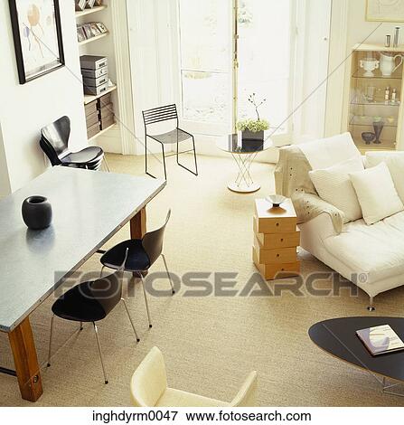 High angle view of a black and white living room View Large Photo Image Stock Photo - High angle view of a black and white living room. Fotosearch