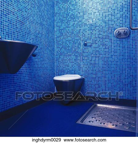 View of a blue bathroom View Large Photo Image Stock Photo - View of a blue bathroom. Fotosearch