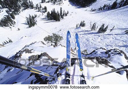 High angle view of a pair of skis on the edge of a cliff View Large Photo Image Stock Photo - High angle view of a pair of skis on the edge of a cliff. Fotosearch