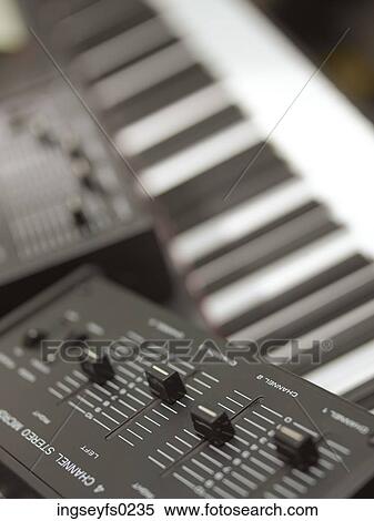 Audio Mixer With Keyboard In Studio View Large Photo Image Stock Photography - Audio Mixer With Keyboard In Studio. Fotosearch