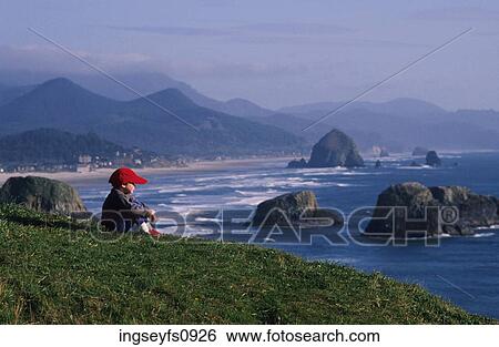 Child in Field Above Ocean View Large Photo Image Stock Photograph - Child in Field Above Ocean. Fotosearch
