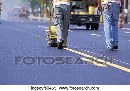 Painting Yellow Lines on the Road View Large Photo Image Stock Photography - Painting Yellow Lines on the Road. Fotosearch