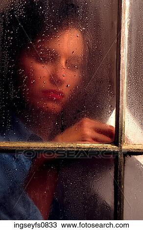 Sad Girl At Rainy Window View Large Photo Image Stock Image - Sad Girl At Rainy Window. Fotosearch