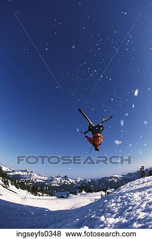 Skier Jumping in Air View Large Photo Image Stock Photo - Skier Jumping in Air. Fotosearch