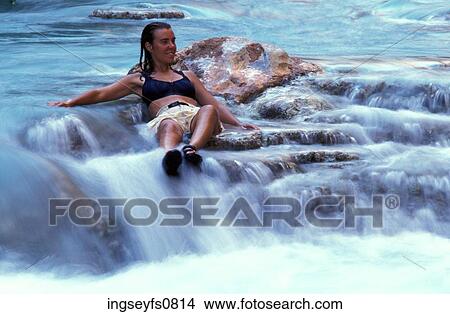 Woman Bathing in Havasu creek Grand canyon View Large Photo Image Picture - Woman Bathing in Havasu creek Grand canyon. Fotosearch