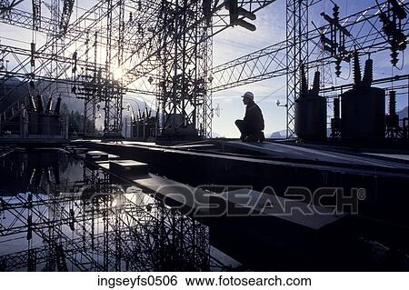 Worker Under Electric Tower View Large Photo Image Stock Photograph - Worker Under Electric Tower. Fotosearch
