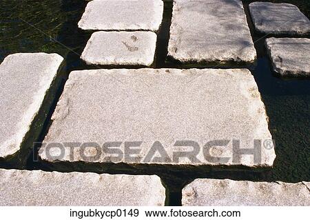 High angle view of stone slabs on water View Large Photo Image Stock Photo - High angle view of stone slabs on water. Fotosearch
