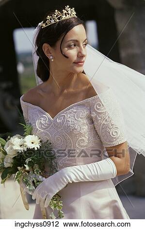 Brown, woman, veil, hold, ceremony, bride, wedding dress View Large Photo Image Stock Image - Brown, woman, veil, hold, ceremony, bride, wedding dress. Fotosearch