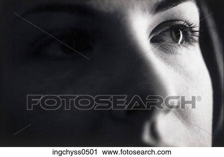 Stock Image - eye, woman, Human Eye, one young woman only, nose, face. Fotosearch
