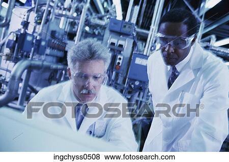 Stock Photo - group, men, science, protective, researcher, lab coat, safety. Fotosearch