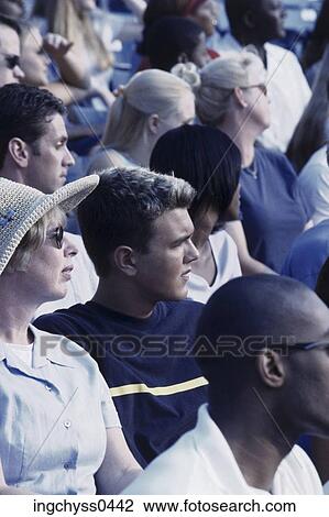 Stock Image - group, men, shoulders, spectator, cloth, audience, African. Fotosearch