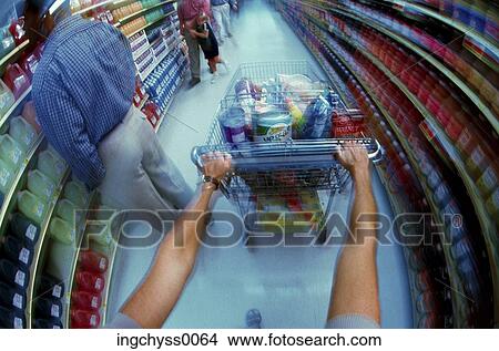 Picture - group, people, shopping, store, aisle, cart. Fotosearch
