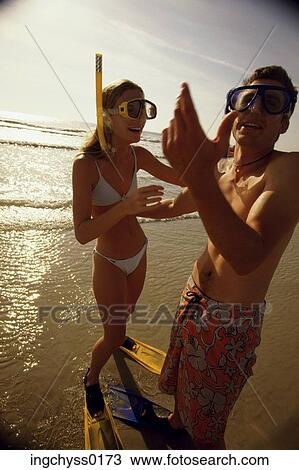 Stock Image - people, water, beach, teenager. Fotosearch