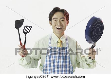 Stock Photo - white, frying, pan, indoors, cloth, domestic. Fotosearch