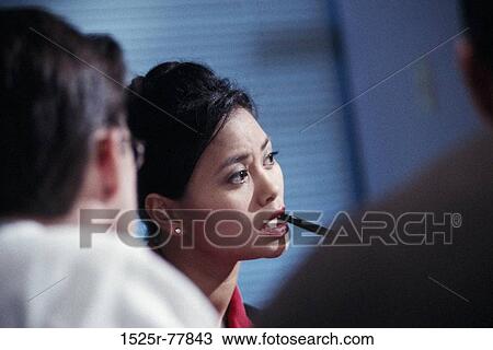 business, pen, listening, Asian, woman, attentive View Large Photo Image Stock Image - business, pen, listening, Asian, woman, attentive. Fotosearch
