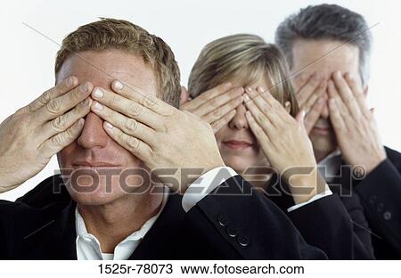 Stock Image - people, covering, business, blind, see, vision. Fotosearch