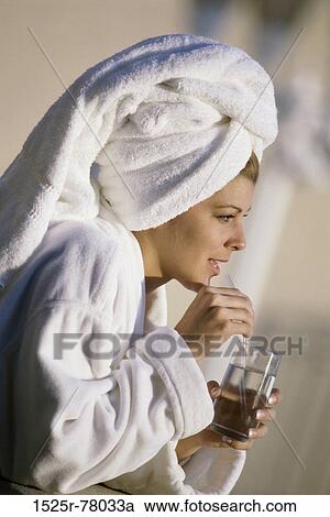 people, glass, water, woman, drinking, straw, towel View Large Photo Image Stock Image - people, glass, water, woman, drinking, straw, towel. Fotosearch