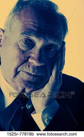 Stock Image - senior, business, propped, bored, businessman. Fotosearch