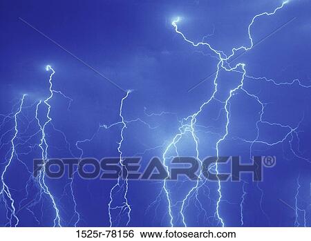 Stock Photograph - sky, danger, light, blue, risk, weather, lightning. Fotosearch