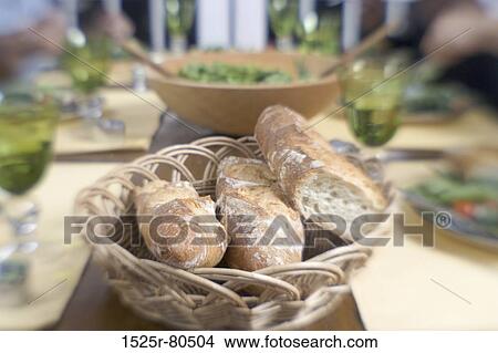 Close-up of a basket of bread on a dining table View Large Photo Image Picture - Close-up of a basket of bread on a dining table. Fotosearch