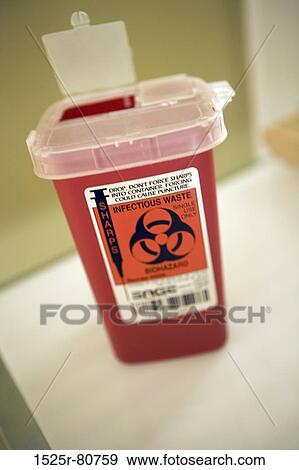 Close-up of a garbage bin for biohazard waste View Large Photo Image Stock Photo - Close-up of a garbage bin for biohazard waste. Fotosearch