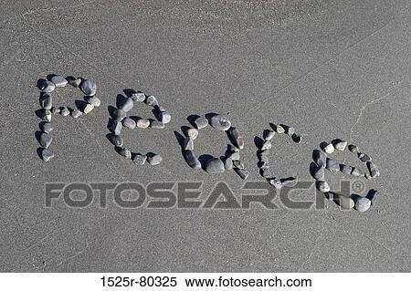 High angle view of peace written with pebbles View Large Photo Image Stock Photography - High angle view of peace written with pebbles. Fotosearch