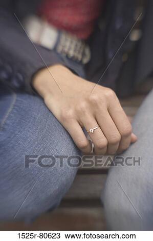 Stock Image - Mid section view of a woman sitting with a man. Fotosearch