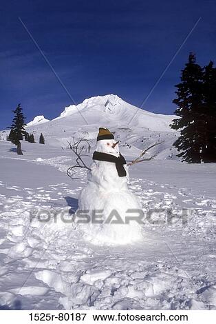 Stock Photo - Snowman on a landscape. Fotosearch