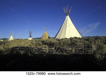 Stock Image - Teepees on a landscape. Fotosearch