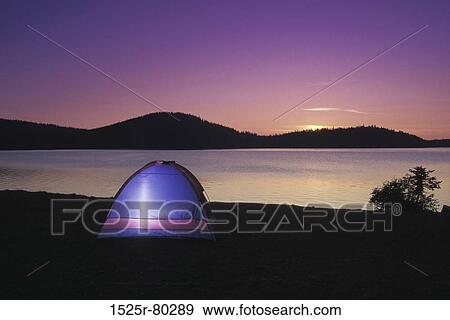 Stock Photo - Tent near a lake. Fotosearch