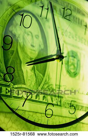 Clock superimposed over a American dollar bill View Large Photo Image Stock Photo - Clock superimposed over a American dollar bill. Fotosearch