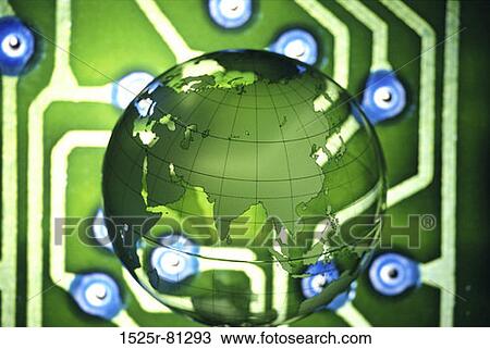 Close-up of a globe superimposed over a circuit board View Large Photo Image Stock Image - Close-up of a globe superimposed over a circuit board. Fotosearch