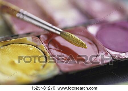 Close-up of a paintbrush on watercolors View Large Photo Image Stock Image - Close-up of a paintbrush on watercolors. Fotosearch