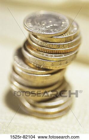 Picture - Close-up of a stack of coins. Fotosearch