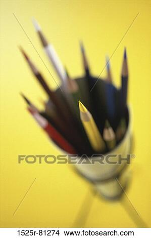 Close-up of colored pencils in a container View Large Photo Image Picture - Close-up of colored pencils in a container. Fotosearch