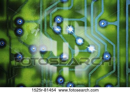 Dollar sign superimposed over a circuit board View Large Photo Image Picture - Dollar sign superimposed over a circuit board. Fotosearch