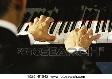 Rear view of a man playing the piano View Large Photo Image Stock Image - Rear view of a man playing the piano. Fotosearch